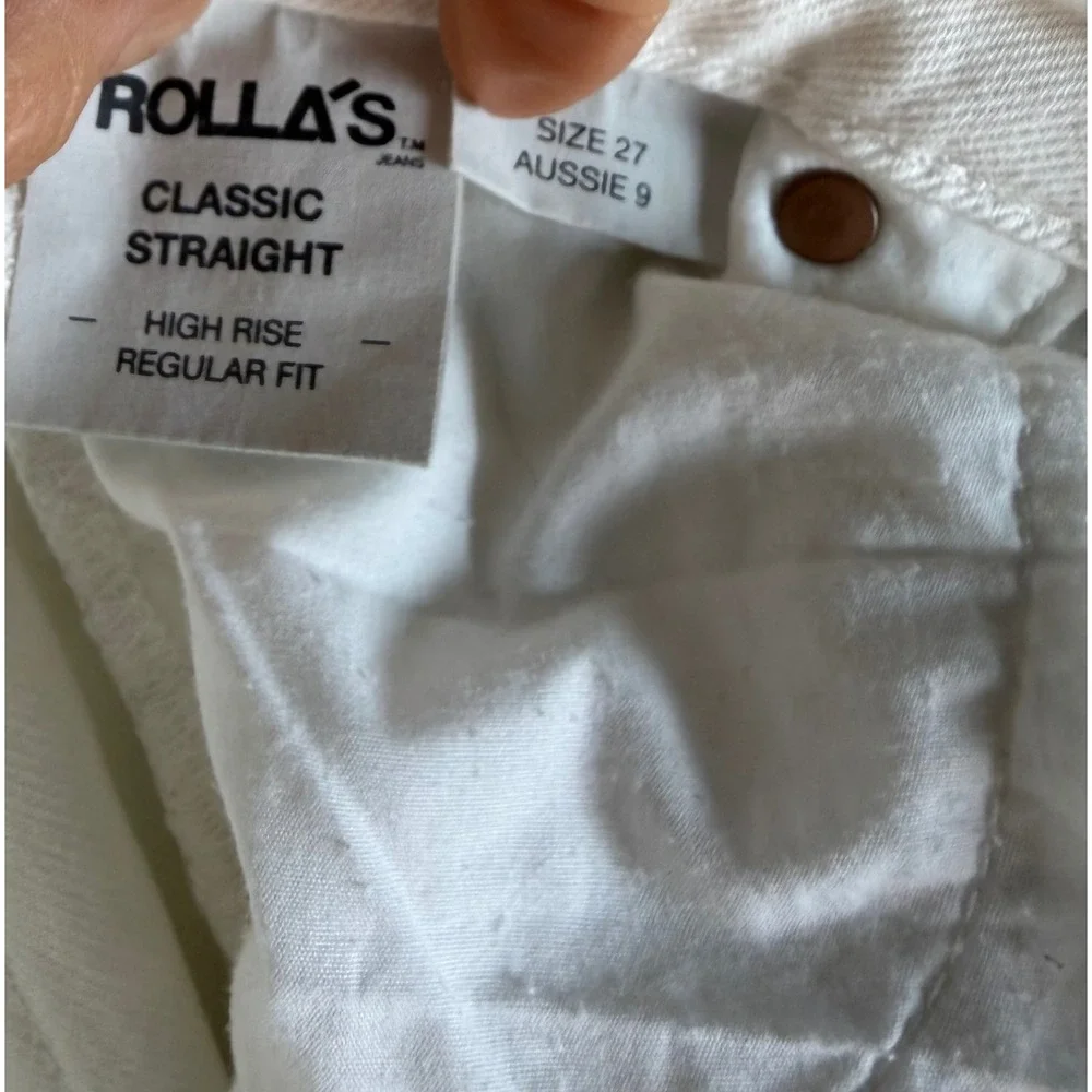 Rollas Womens White High‎ Rise Straight Leg Button Fly Denim Jeans Size 27